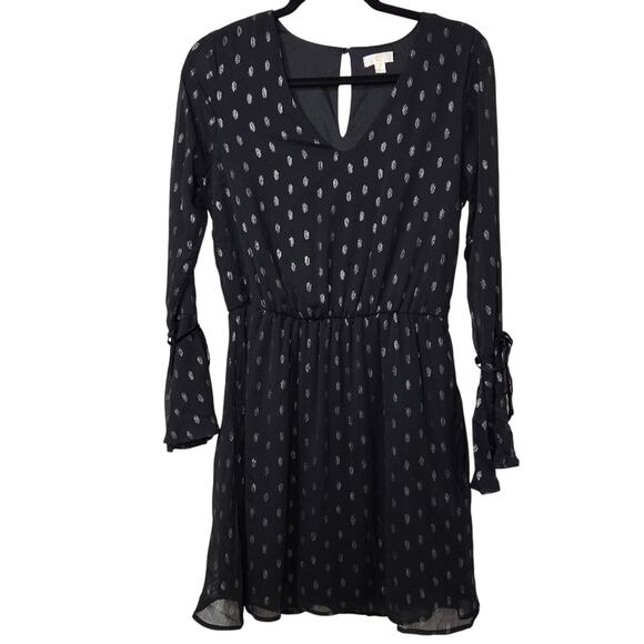 Collective Concepts Black Silver Dot Chiffon Mini Dress Medium Sheer Boho Party - Picture 1 of 8